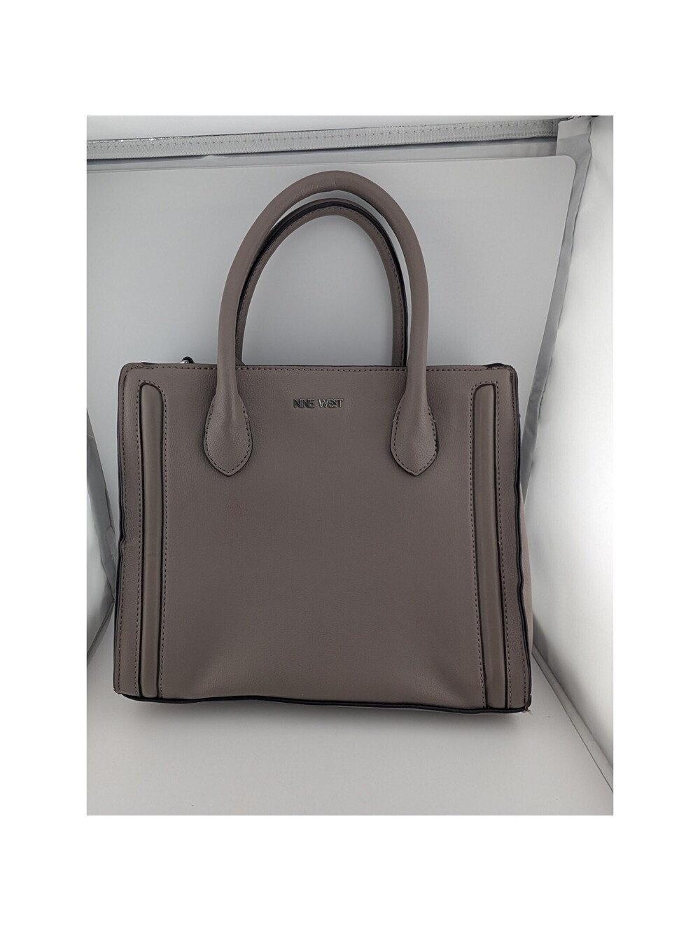 Nine West Taupe Beige Faux Leather Purse Structured Handbag Tote Bag 9x11"